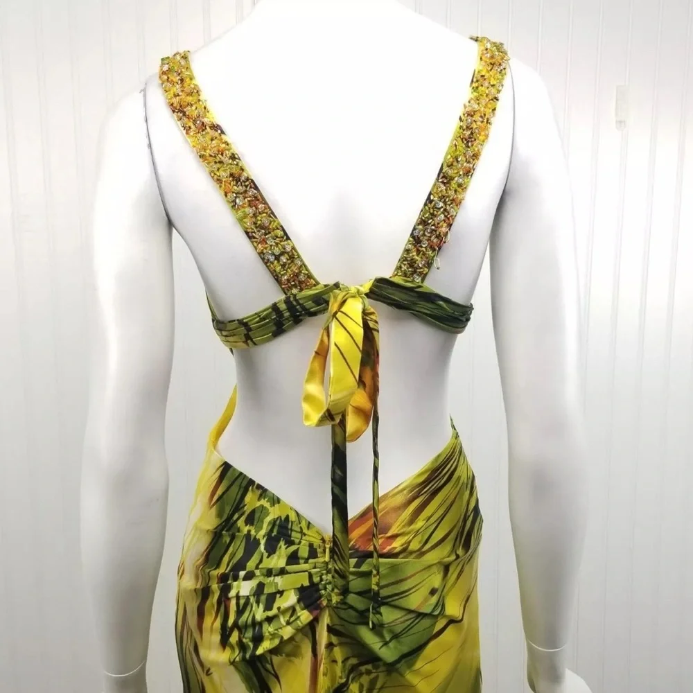 Faviana Couture Tropical Gown Size 2 Cutout Back Beaded Embellished Formal Prom - Picture 4 of 16